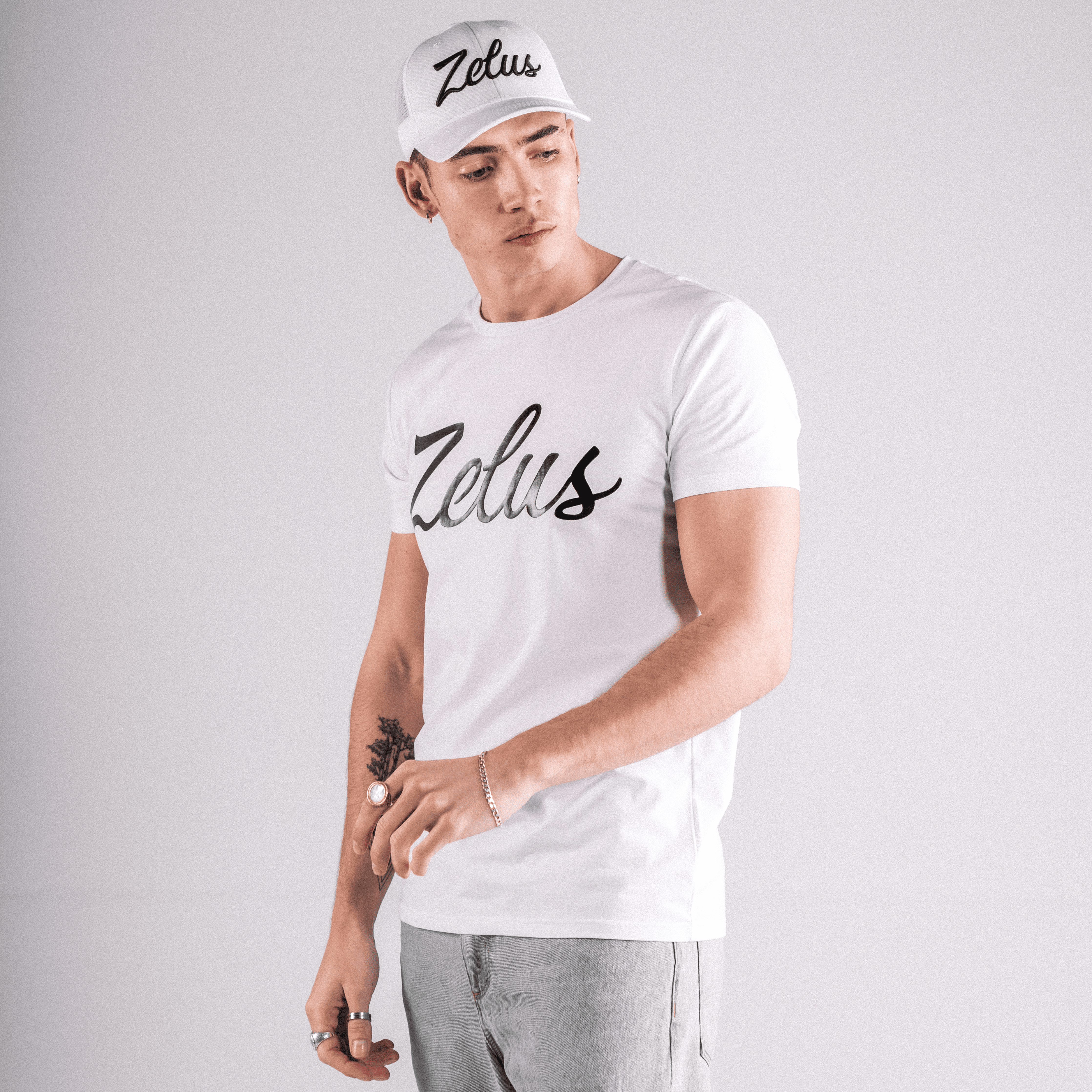 Zelus Large Suede Font T-Shirt - White